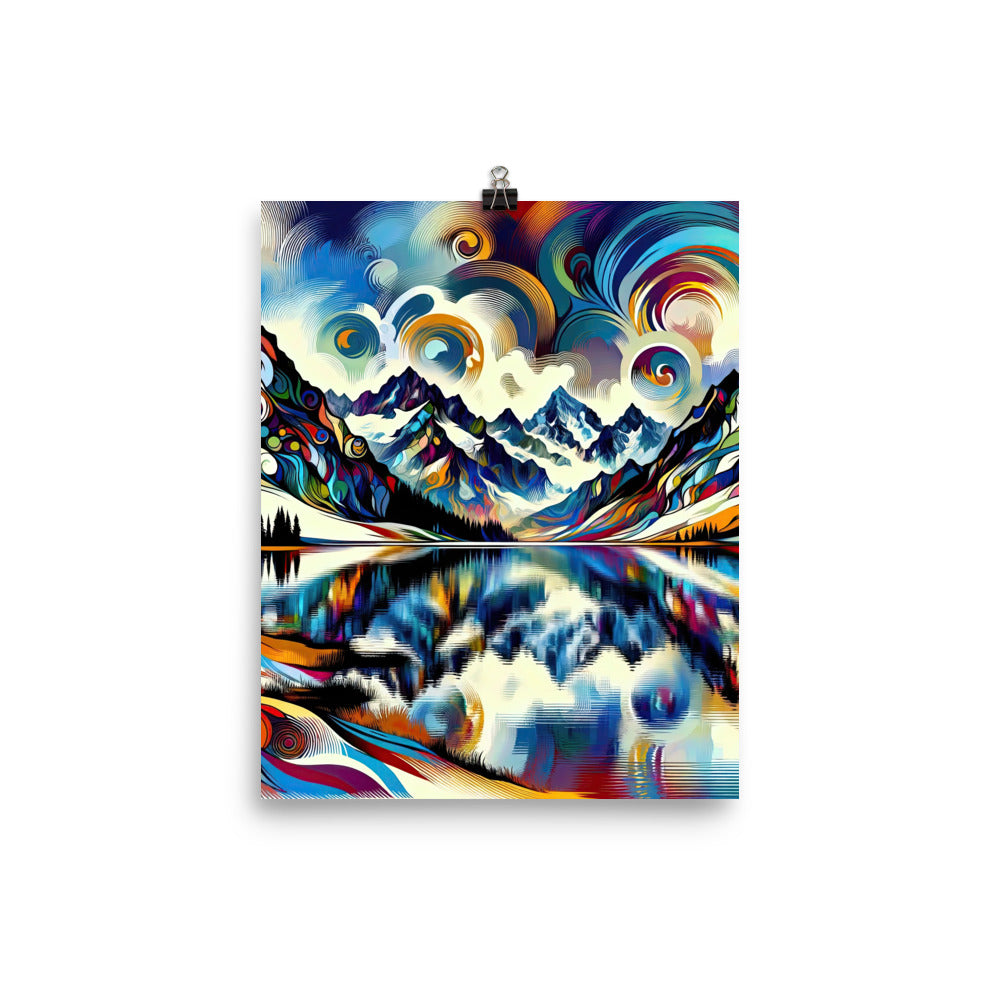 Alpensee im Zentrum eines abstrakt-expressionistischen Alpen-Kunstwerks - Poster berge xxx yyy zzz 20.3 x 25.4 cm