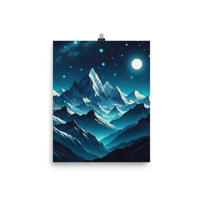 Sternenklare Nacht über den Alpen, Vollmondschein auf Schneegipfeln - Poster berge xxx yyy zzz 20.3 x 25.4 cm
