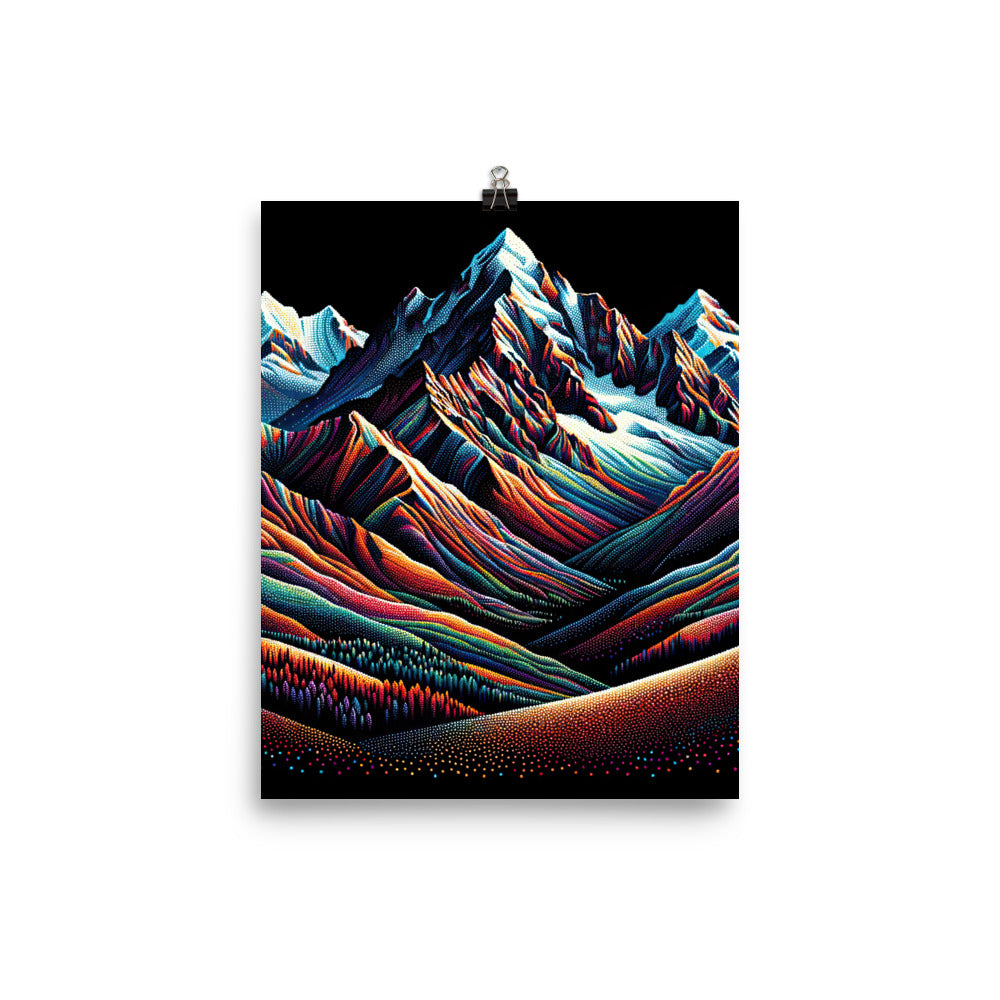 Pointillistische Darstellung der Alpen, Farbpunkte formen die Landschaft - Poster berge xxx yyy zzz 20.3 x 25.4 cm