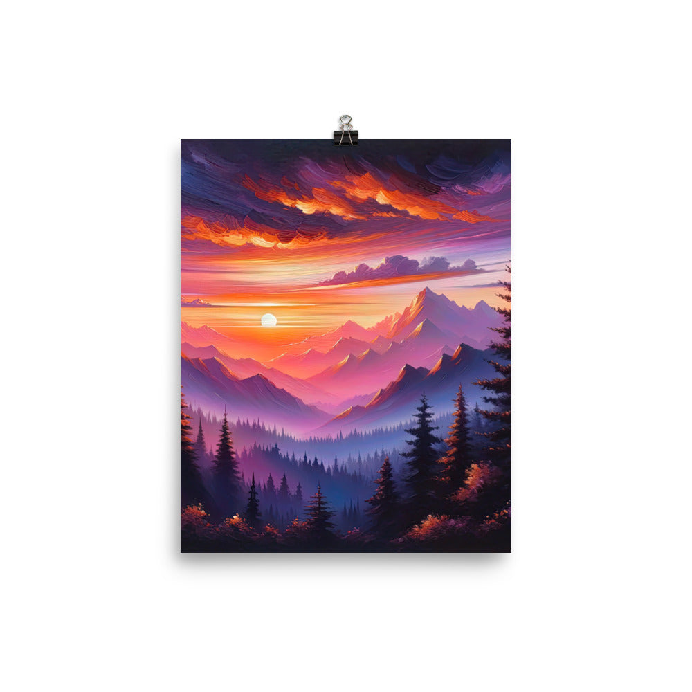 Ölgemälde der Alpenlandschaft im ätherischen Sonnenuntergang, himmlische Farbtöne - Poster berge xxx yyy zzz 20.3 x 25.4 cm