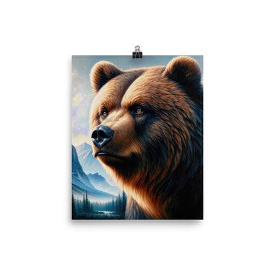 Ölgemälde, das das Gesicht eines starken realistischen Bären einfängt. Porträt - Poster camping xxx yyy zzz 20.3 x 25.4 cm