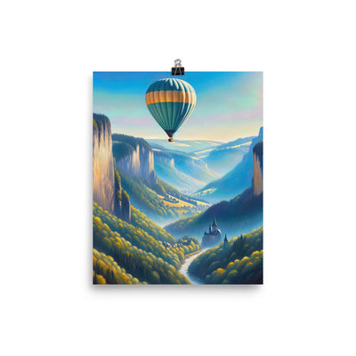 Ölgemälde einer ruhigen Szene in Luxemburg mit Heißluftballon und blauem Himmel - Poster berge xxx yyy zzz 20.3 x 25.4 cm