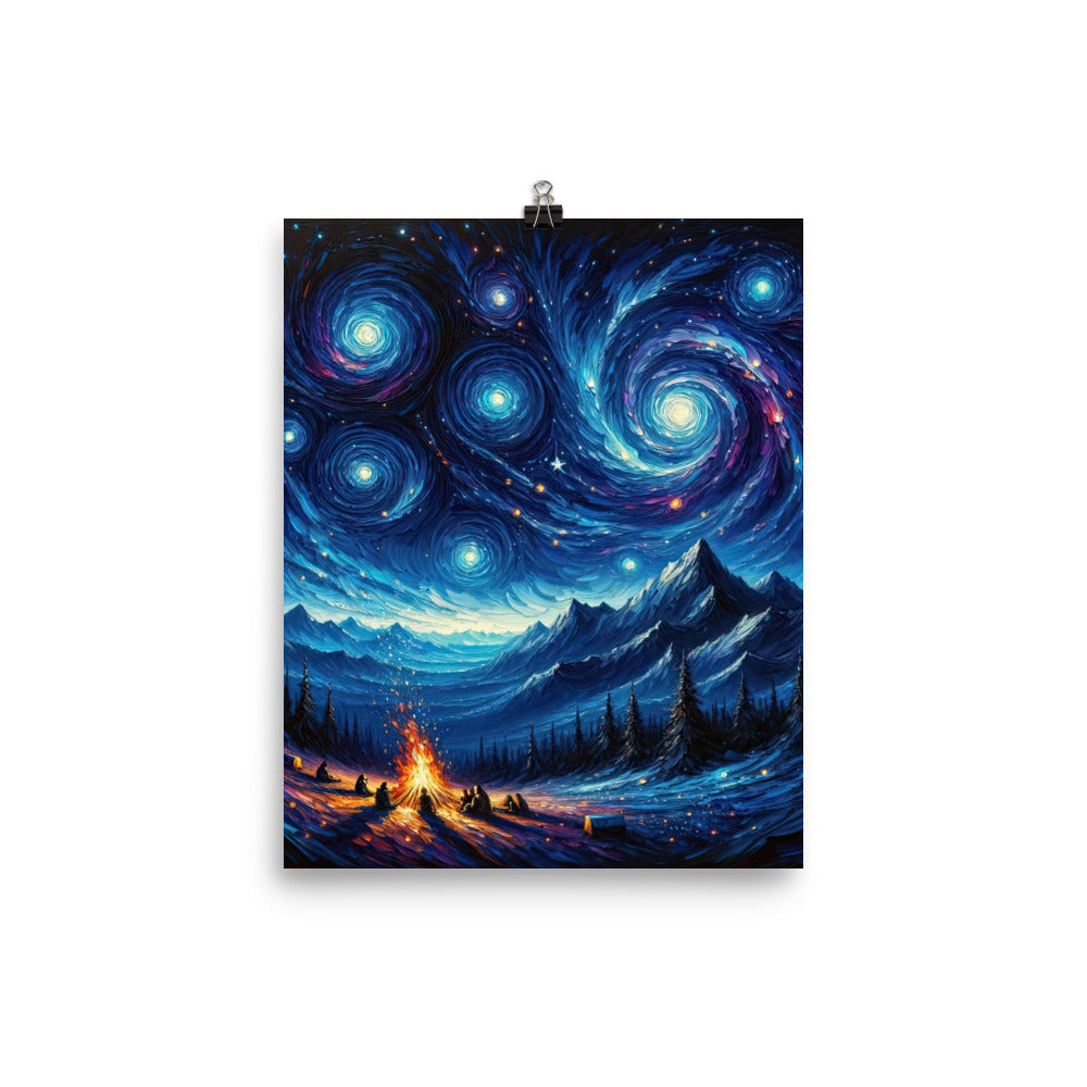 Sternennacht über den Alpen inspiriertes Ölgemälde, mystischer Nachthimmel in Blau - Poster camping xxx yyy zzz 20.3 x 25.4 cm