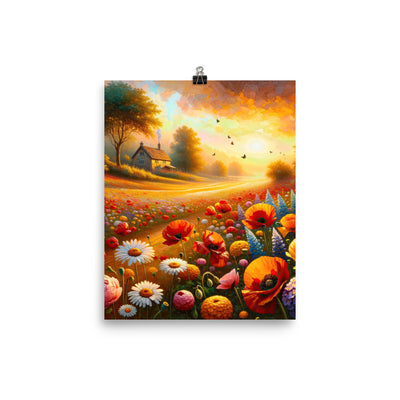 Ölgemälde eines Blumenfeldes im Sonnenuntergang, leuchtende Farbpalette - Poster camping xxx yyy zzz 20.3 x 25.4 cm