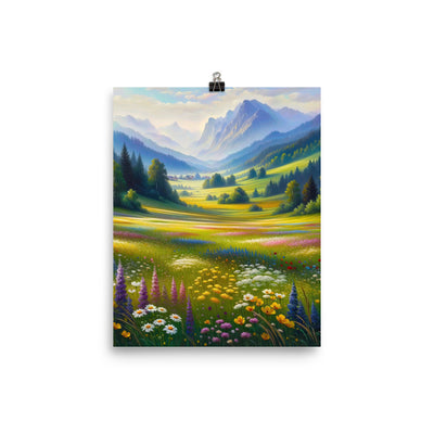 Ölgemälde einer Almwiese, Meer aus Wildblumen in Gelb- und Lilatönen - Poster berge xxx yyy zzz 20.3 x 25.4 cm