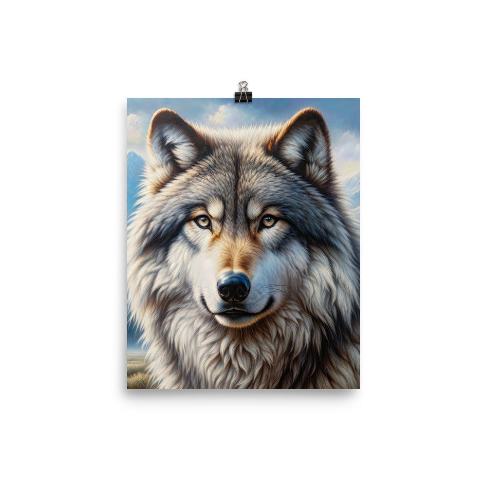 Porträt-Ölgemälde eines prächtigen Wolfes mit faszinierenden Augen (AN) - Poster xxx yyy zzz 20.3 x 25.4 cm