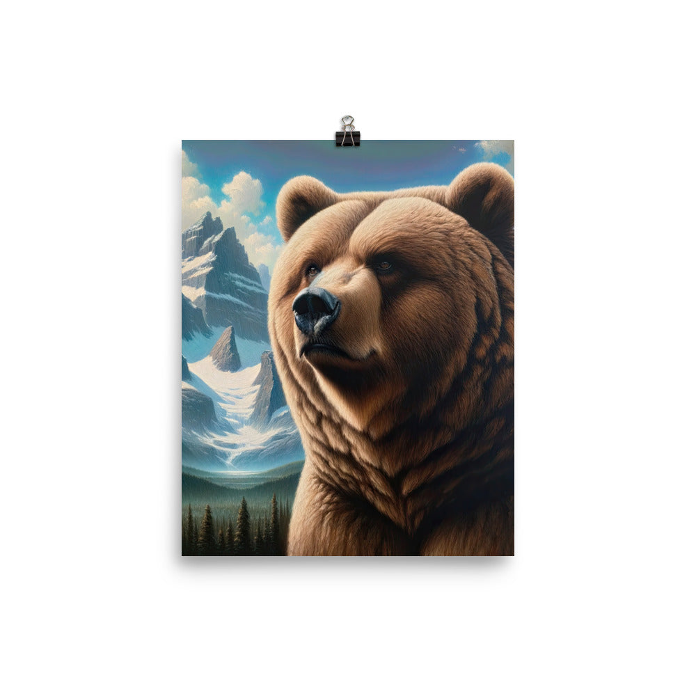 Realistisches Ölgemälde eines männlichen Bären in den Bergen mit Fokus auf Stärke und Schärfe - Poster camping xxx yyy zzz 20.3 x 25.4 cm