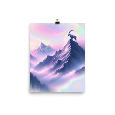 Pastellzeichnung der Alpen im Morgengrauen mit Steinbock in Rosa- und Lavendeltönen - Poster berge xxx yyy zzz 20.3 x 25.4 cm