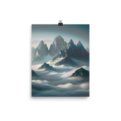 Foto eines nebligen Alpenmorgens, scharfe Gipfel ragen aus dem Nebel - Poster berge xxx yyy zzz 20.3 x 25.4 cm