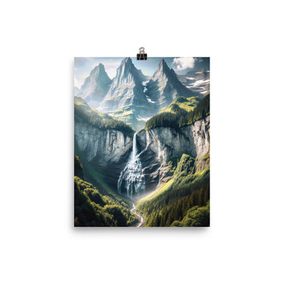 Foto der sommerlichen Alpen mit üppigen Gipfeln und Wasserfall - Poster berge xxx yyy zzz 20.3 x 25.4 cm
