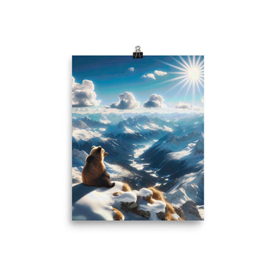 Foto der Alpen im Winter mit Bären auf dem Gipfel, glitzernder Neuschnee unter der Sonne - Poster camping xxx yyy zzz 20.3 x 25.4 cm