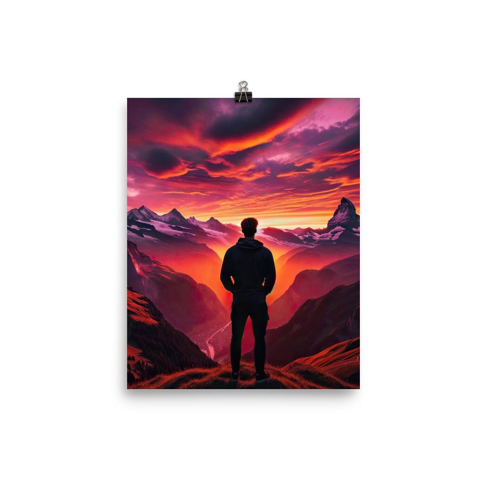 Foto der Schweizer Alpen im Sonnenuntergang, Himmel in surreal glänzenden Farbtönen - Poster wandern xxx yyy zzz 20.3 x 25.4 cm