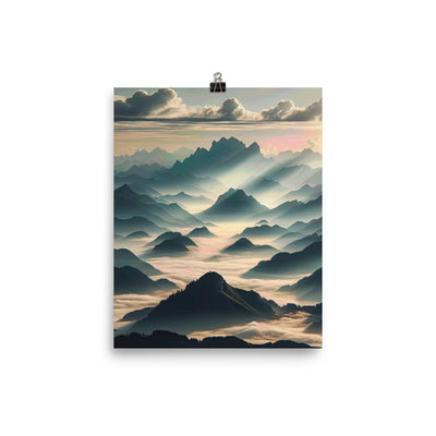 Foto der Alpen im Morgennebel, majestätische Gipfel ragen aus dem Nebel - Poster berge xxx yyy zzz 20.3 x 25.4 cm