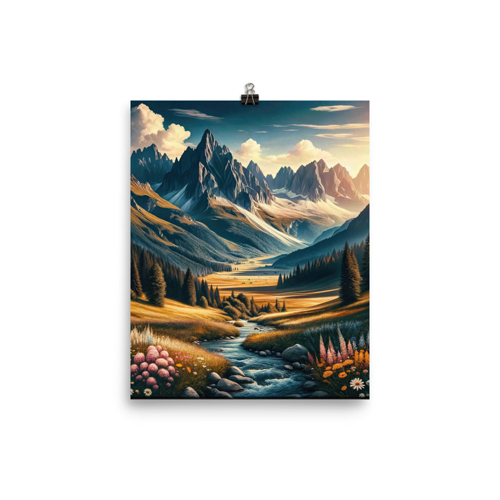 Quadratisches Kunstwerk der Alpen, majestätische Berge unter goldener Sonne - Poster berge xxx yyy zzz 20.3 x 25.4 cm