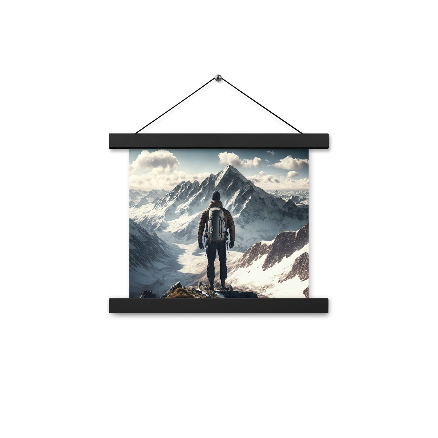 Wanderer auf Berg von hinten - Malerei - Premium Poster mit Aufhängung berge xxx Black 25.4 x 25.4 cm