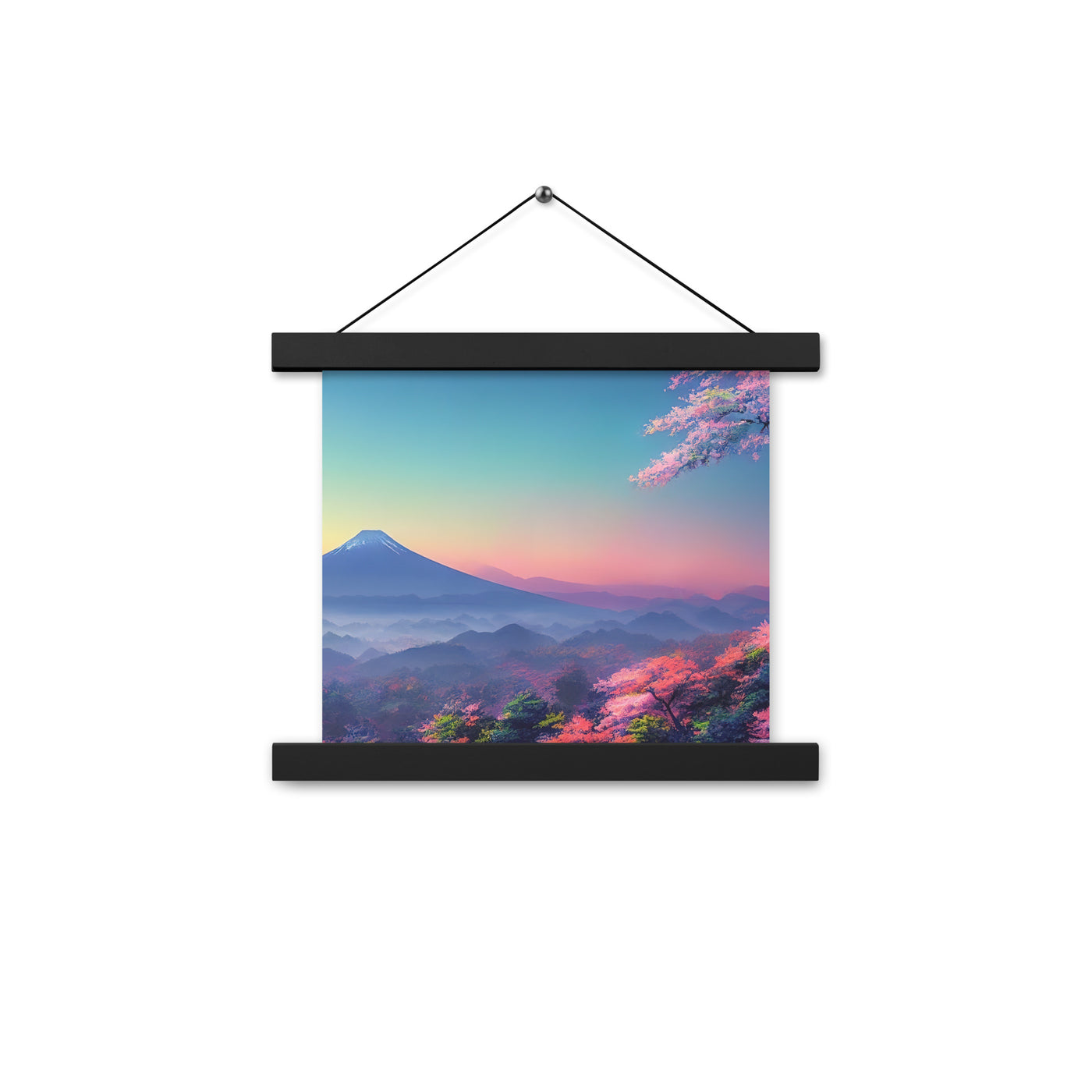 Berg und Wald mit pinken Bäumen - Landschaftsmalerei - Premium Poster mit Aufhängung berge xxx Black 25.4 x 25.4 cm