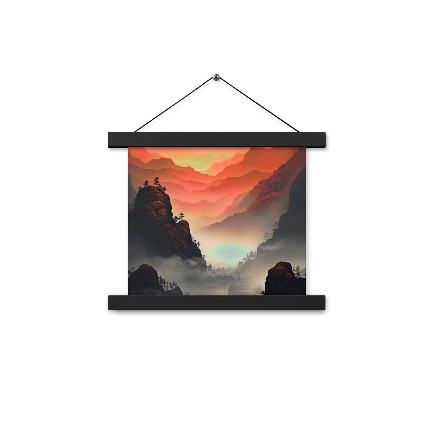 Gebirge, rote Farben und Nebel - Episches Kunstwerk - Premium Poster mit Aufhängung berge xxx 25.4 x 25.4 cm