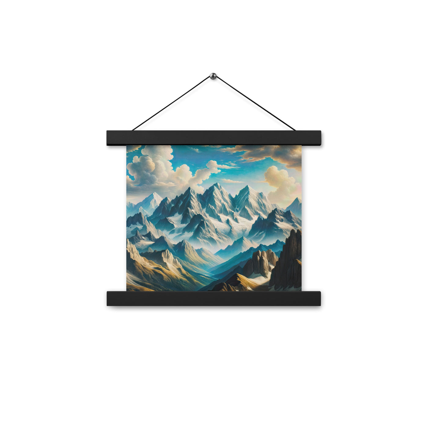 Ein Gemälde von Bergen, das eine epische Atmosphäre ausstrahlt. Kunst der Frührenaissance - Premium Poster mit Aufhängung berge xxx yyy zzz 25.4 x 25.4 cm
