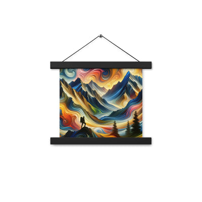 Abstraktes Kunstgemälde der Alpen mit wirbelnden, lebendigen Farben und dynamischen Mustern. Wanderer Silhouette - Enhanced Matte Paper wandern xxx yyy zzz 25.4 x 25.4 cm