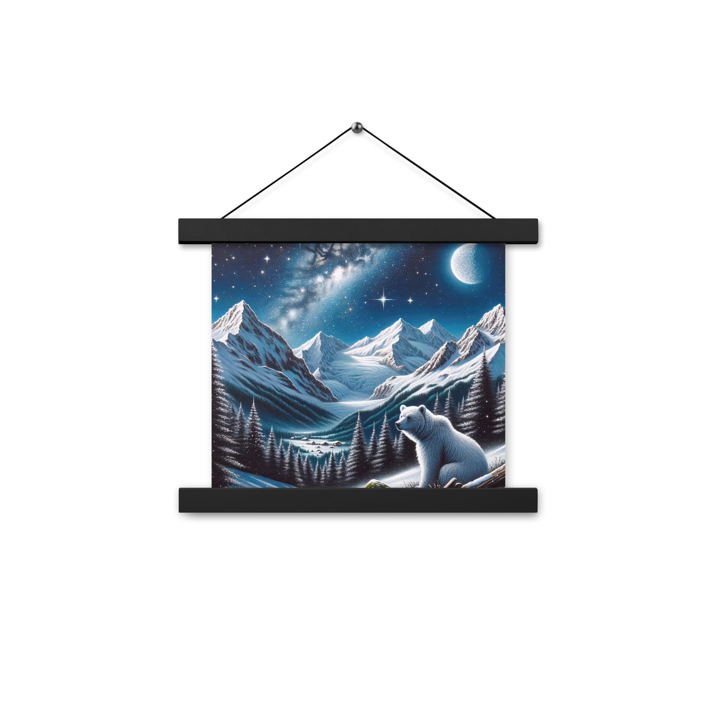 Sternennacht und Eisbär: Acrylgemälde mit Milchstraße, Alpen und schneebedeckte Gipfel - Premium Poster mit Aufhängung camping xxx yyy zzz 25.4 x 25.4 cm