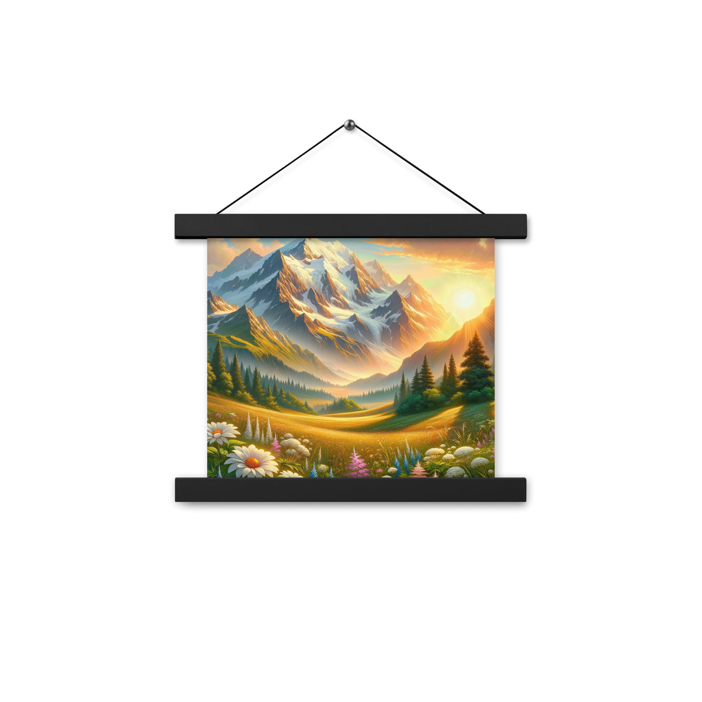 Heitere Alpenschönheit: Schneeberge und Wildblumenwiesen - Premium Poster mit Aufhängung berge xxx yyy zzz 25.4 x 25.4 cm