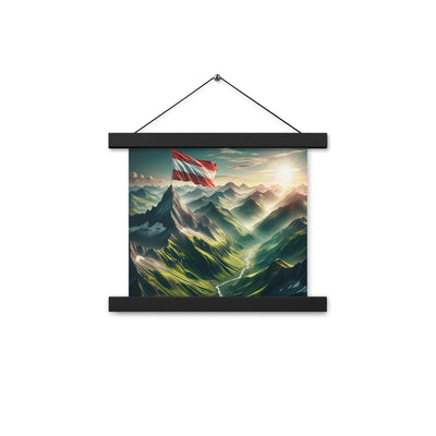 Alpen Gebirge: Fotorealistische Bergfläche mit Österreichischer Flagge - Premium Poster mit Aufhängung berge xxx yyy zzz 25.4 x 25.4 cm