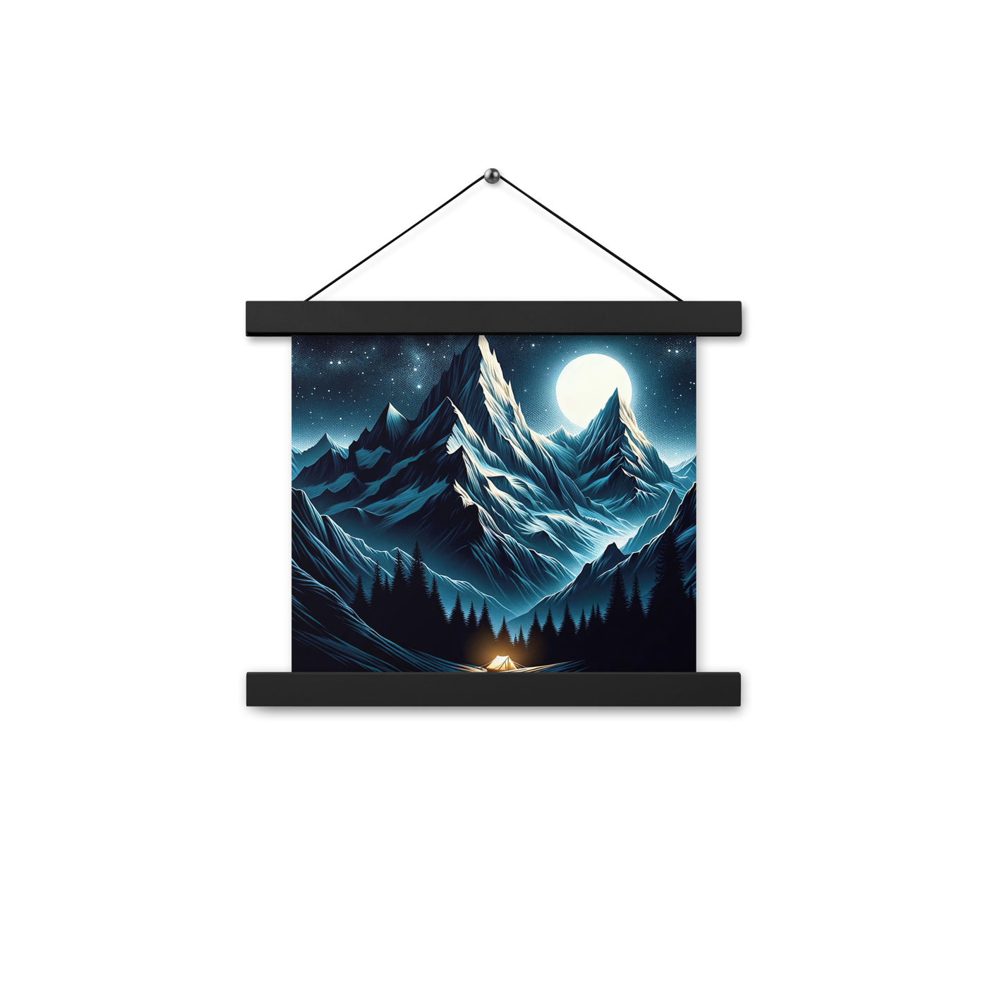 Alpennacht mit Zelt: Mondglanz auf Gipfeln und Tälern, sternenklarer Himmel - Premium Poster mit Aufhängung berge xxx yyy zzz 25.4 x 25.4 cm