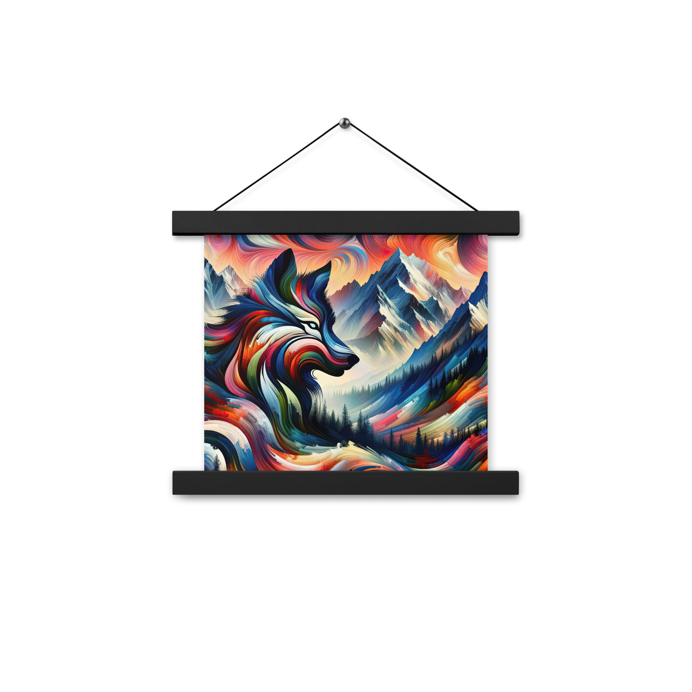 Abstrakte Kunst der Alpen mit majestätischer Wolfssilhouette. Lebendige, wirbelnde Farben, unvorhersehbare Muster (AN) - Enhanced Matte xxx yyy zzz 25.4 x 25.4 cm