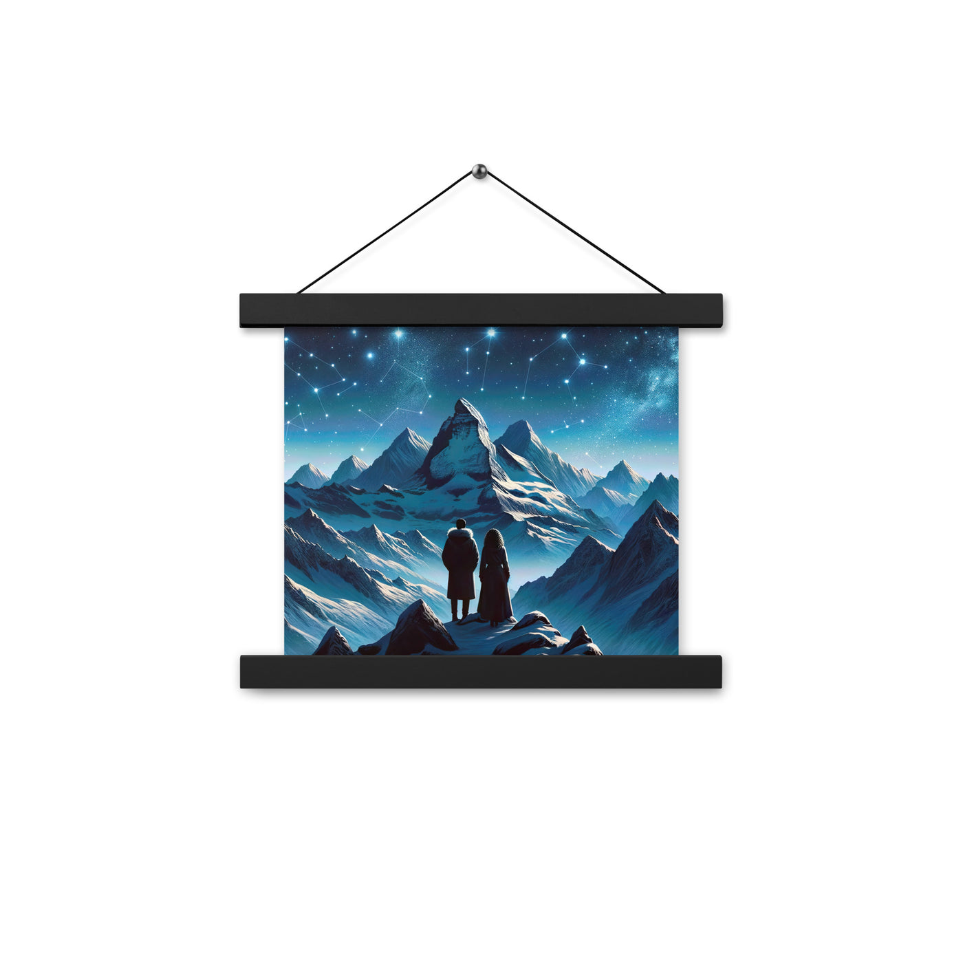 Alpenwinternacht: Digitale Kunst mit Wanderern in Bergen und Sternenhimmel - Premium Poster mit Aufhängung wandern xxx yyy zzz 25.4 x 25.4 cm
