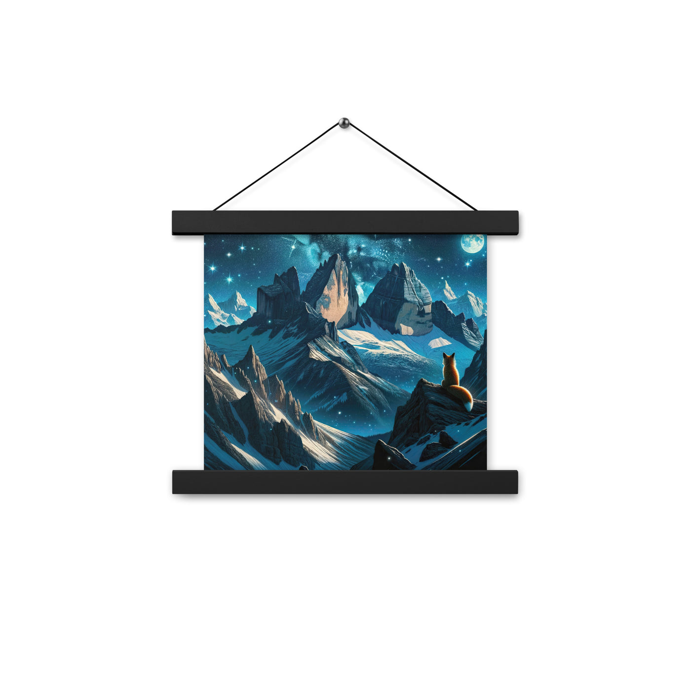 Fuchs in Alpennacht: Digitale Kunst der eisigen Berge im Mondlicht - Premium Poster mit Aufhängung camping xxx yyy zzz 25.4 x 25.4 cm