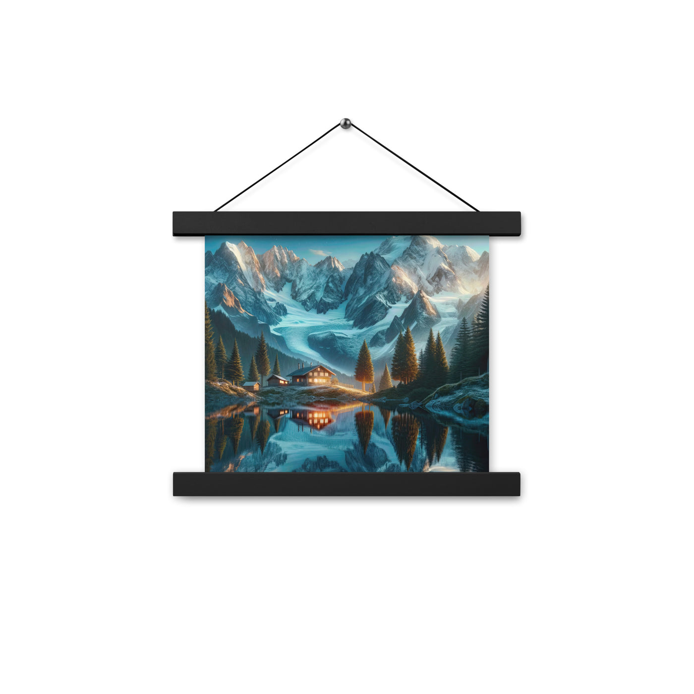 Stille Alpenmajestätik: Digitale Kunst mit Schnee und Bergsee-Spiegelung - Premium Poster mit Aufhängung berge xxx yyy zzz 25.4 x 25.4 cm