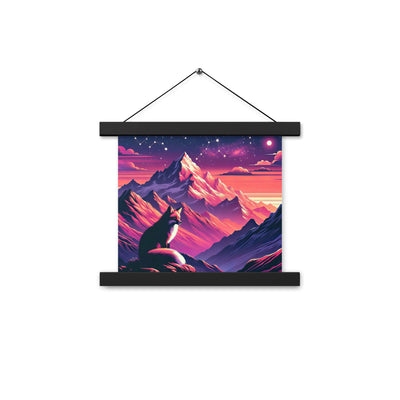 Fuchs im dramatischen Sonnenuntergang: Digitale Bergillustration in Abendfarben - Premium Poster mit Aufhängung camping xxx yyy zzz 25.4 x 25.4 cm
