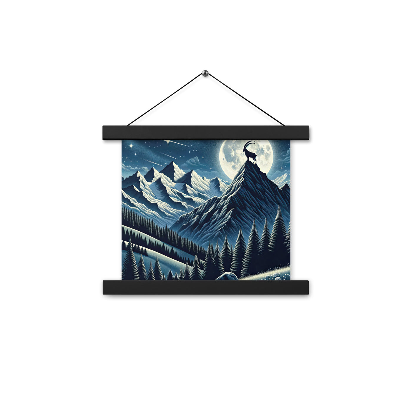 Steinbock in Alpennacht, silberne Berge und Sternenhimmel - Premium Poster mit Aufhängung berge xxx yyy zzz 25.4 x 25.4 cm