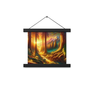 Golden-Stunde Alpenwald, Sonnenlicht durch Blätterdach - Premium Poster mit Aufhängung camping xxx yyy zzz 25.4 x 25.4 cm
