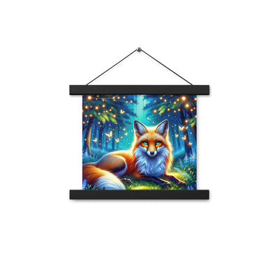 Funkelnder Nachtfuchs auf Waldlichtung mit Feuerwerk - Premium Poster mit Aufhängung camping xxx yyy zzz 25.4 x 25.4 cm