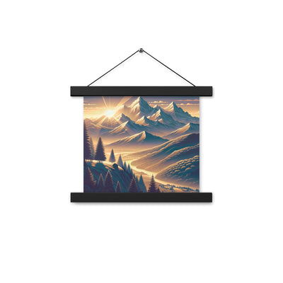 Alpen-Morgendämmerung, erste Sonnenstrahlen auf Schneegipfeln - Premium Poster mit Aufhängung berge xxx yyy zzz 25.4 x 25.4 cm