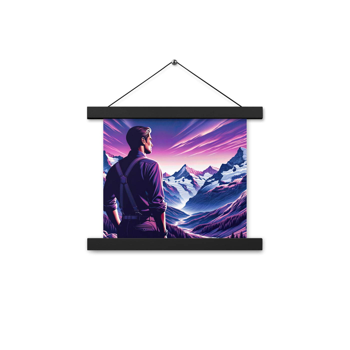 Wanderer in alpiner Dämmerung, schneebedeckte Gipfel ins Unendliche - Premium Poster mit Aufhängung wandern xxx yyy zzz 25.4 x 25.4 cm