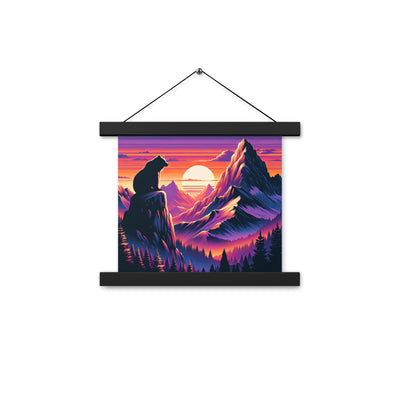 Alpen-Sonnenuntergang mit Bär auf Hügel, warmes Himmelsfarbenspiel - Premium Poster mit Aufhängung camping xxx yyy zzz 25.4 x 25.4 cm
