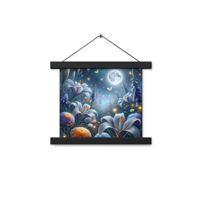 Ätherische Mondnacht auf blühender Wiese, silbriger Blumenglanz - Premium Poster mit Aufhängung camping xxx yyy zzz 25.4 x 25.4 cm