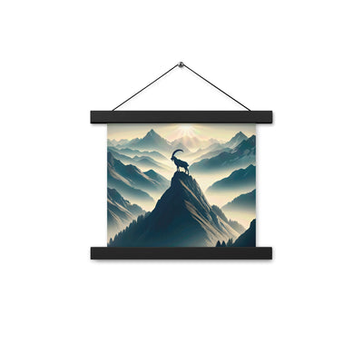 Morgendlicher Steinbock auf Alpengipfel, steile Berghänge - Premium Poster mit Aufhängung berge xxx yyy zzz 25.4 x 25.4 cm