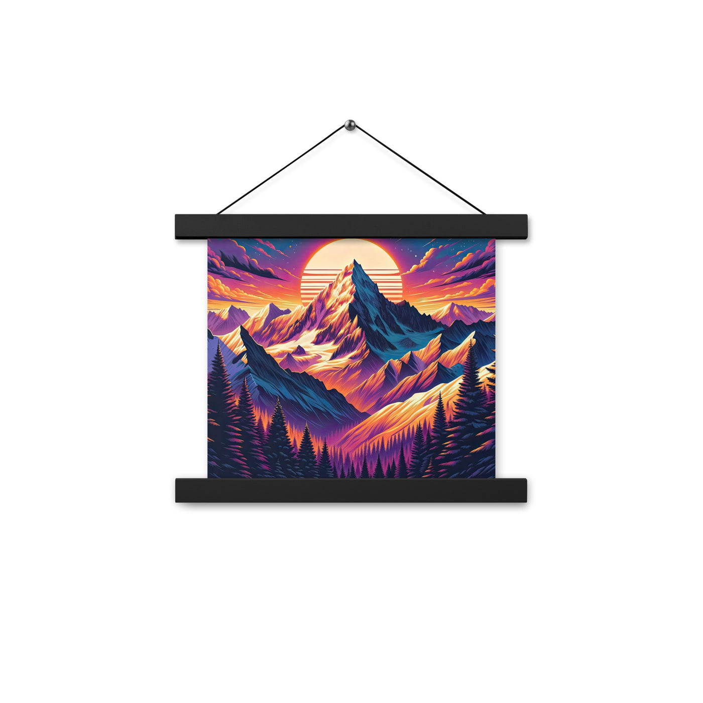 Lebendiger Alpen-Sonnenuntergang, schneebedeckte Gipfel in warmen Tönen - Premium Poster mit Aufhängung berge xxx yyy zzz 25.4 x 25.4 cm
