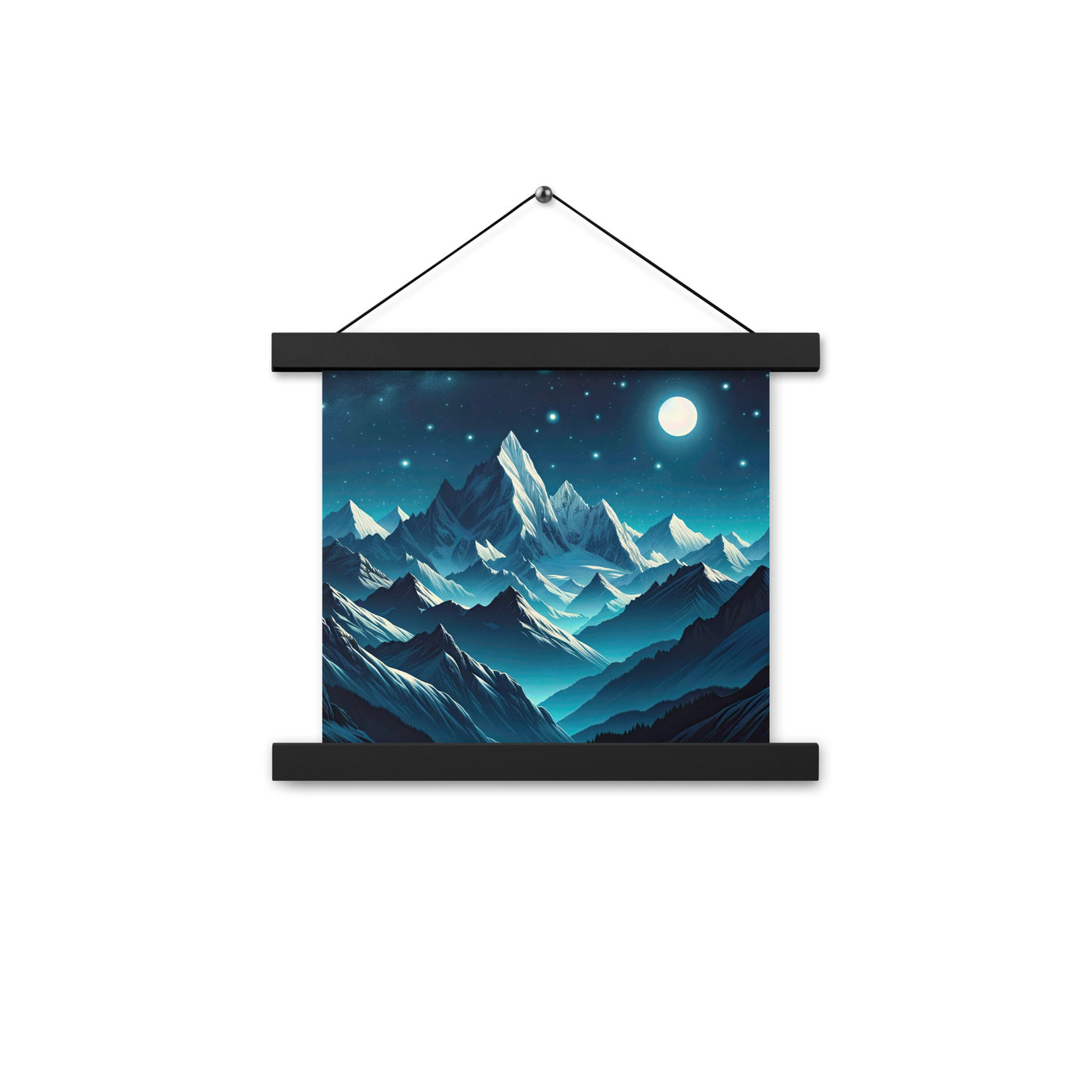 Sternenklare Nacht über den Alpen, Vollmondschein auf Schneegipfeln - Premium Poster mit Aufhängung berge xxx yyy zzz 25.4 x 25.4 cm