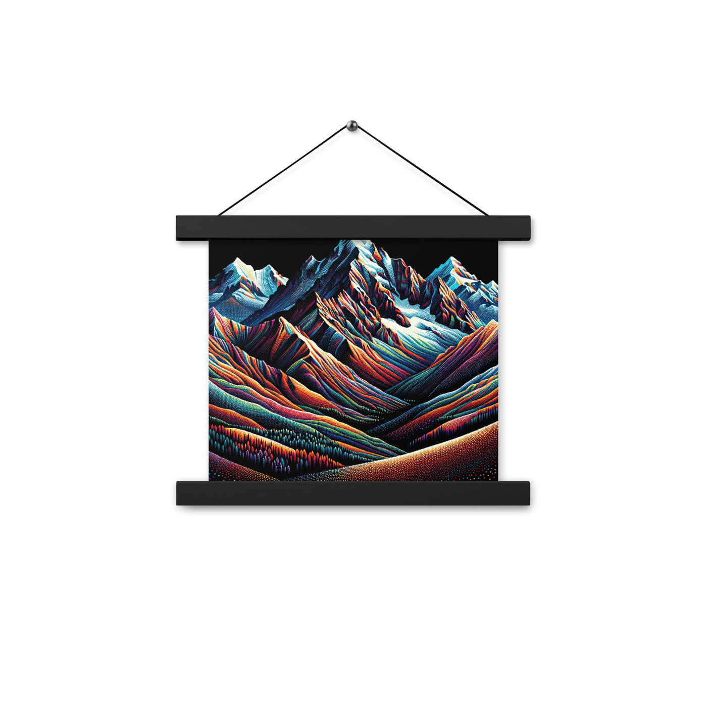 Pointillistische Darstellung der Alpen, Farbpunkte formen die Landschaft - Premium Poster mit Aufhängung berge xxx yyy zzz 25.4 x 25.4 cm