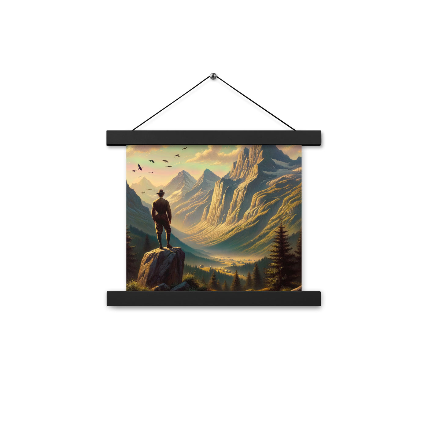 Ölgemälde eines Schweizer Wanderers in den Alpen bei goldenem Sonnenlicht - Premium Poster mit Aufhängung wandern xxx yyy zzz 25.4 x 25.4 cm