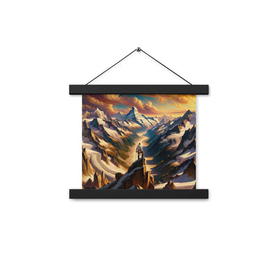 Ölgemälde eines Wanderers auf einem Hügel mit Panoramablick auf schneebedeckte Alpen und goldenen Himmel - Enhanced Matte Paper Poster wandern xxx yyy zzz 25.4 x 25.4 cm
