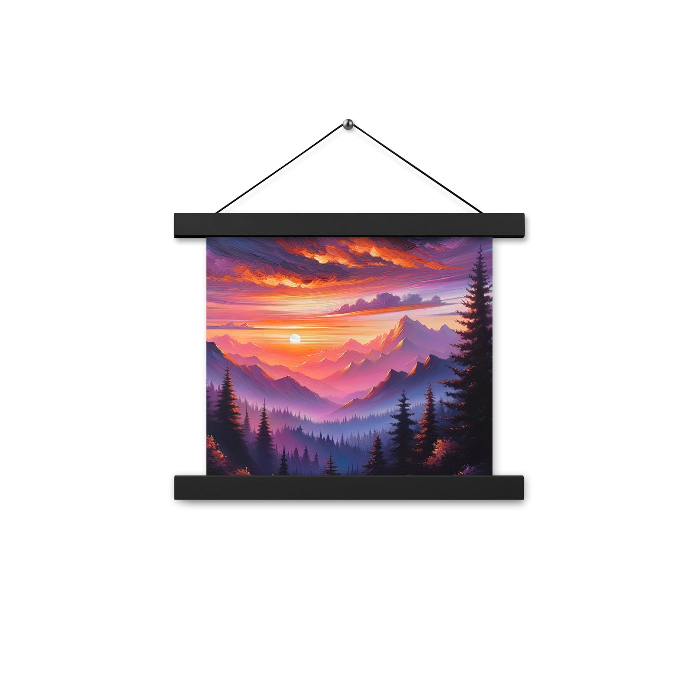 Ölgemälde der Alpenlandschaft im ätherischen Sonnenuntergang, himmlische Farbtöne - Premium Poster mit Aufhängung berge xxx yyy zzz 25.4 x 25.4 cm