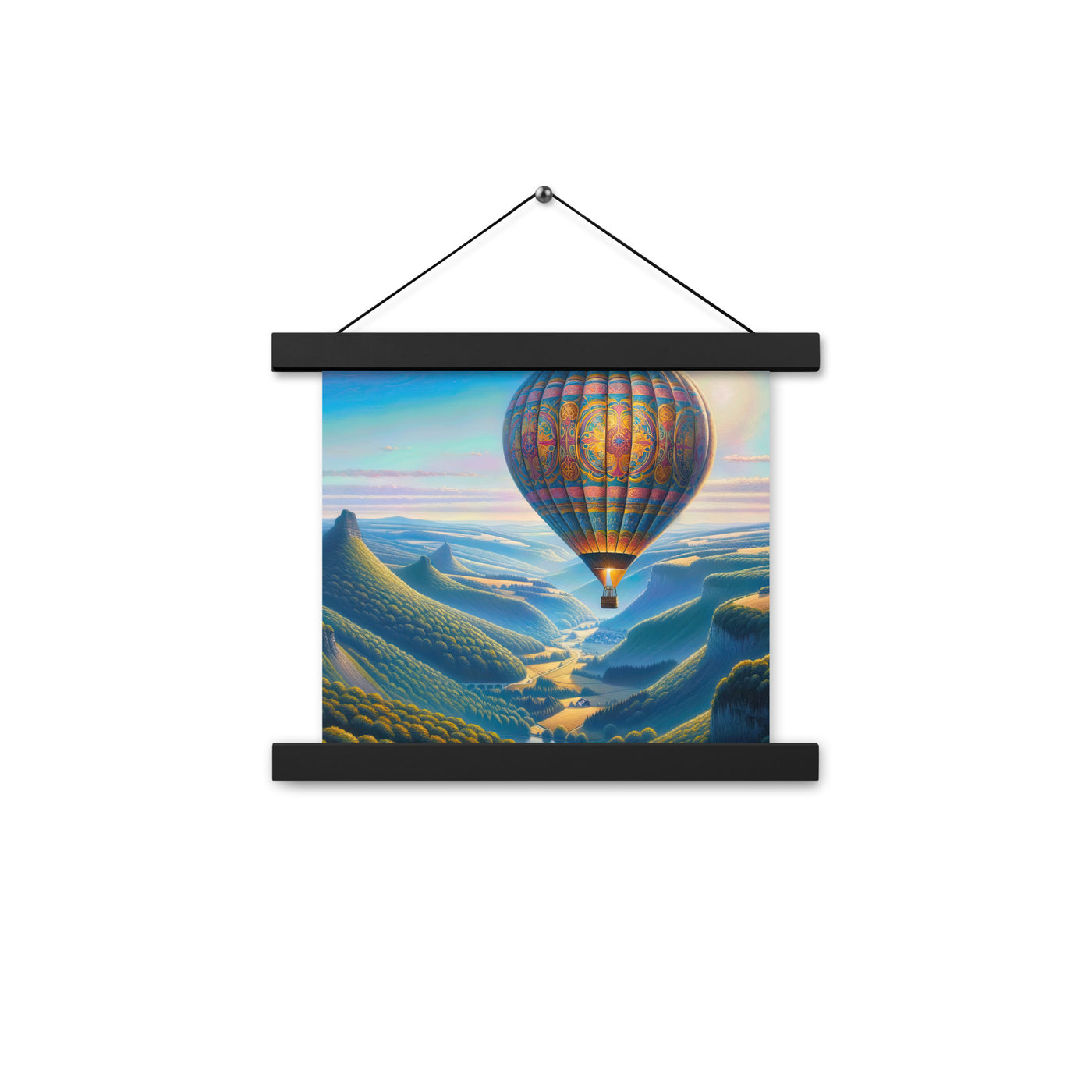 Ölgemälde einer ruhigen Szene mit verziertem Heißluftballon - Premium Poster mit Aufhängung berge xxx yyy zzz 25.4 x 25.4 cm
