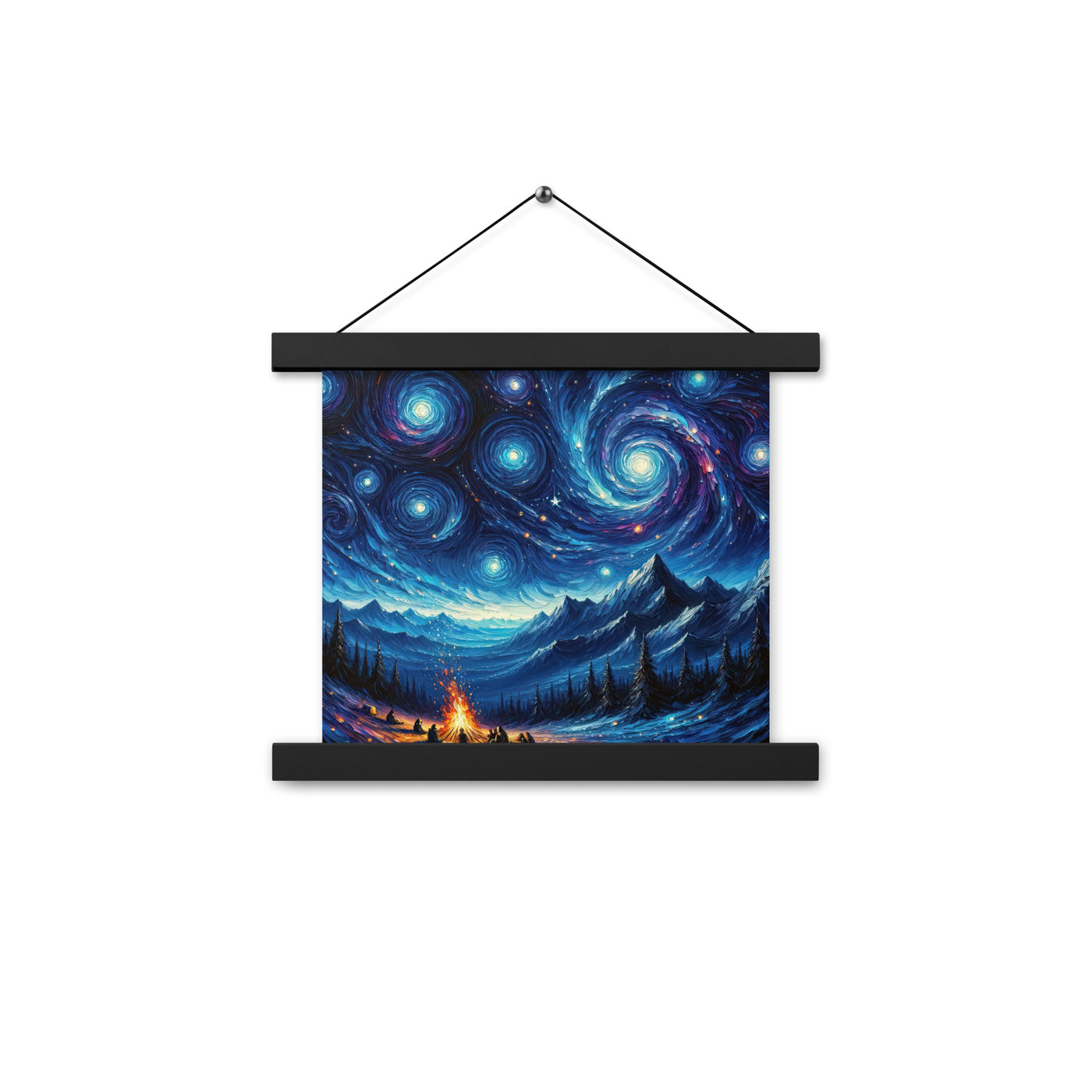 Sternennacht über den Alpen inspiriertes Ölgemälde, mystischer Nachthimmel in Blau - Premium Poster mit Aufhängung camping xxx yyy zzz 25.4 x 25.4 cm