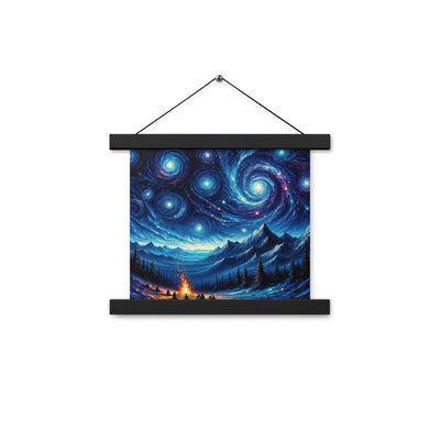 Sternennacht über den Alpen inspiriertes Ölgemälde, mystischer Nachthimmel in Blau - Premium Poster mit Aufhängung camping xxx yyy zzz 25.4 x 25.4 cm
