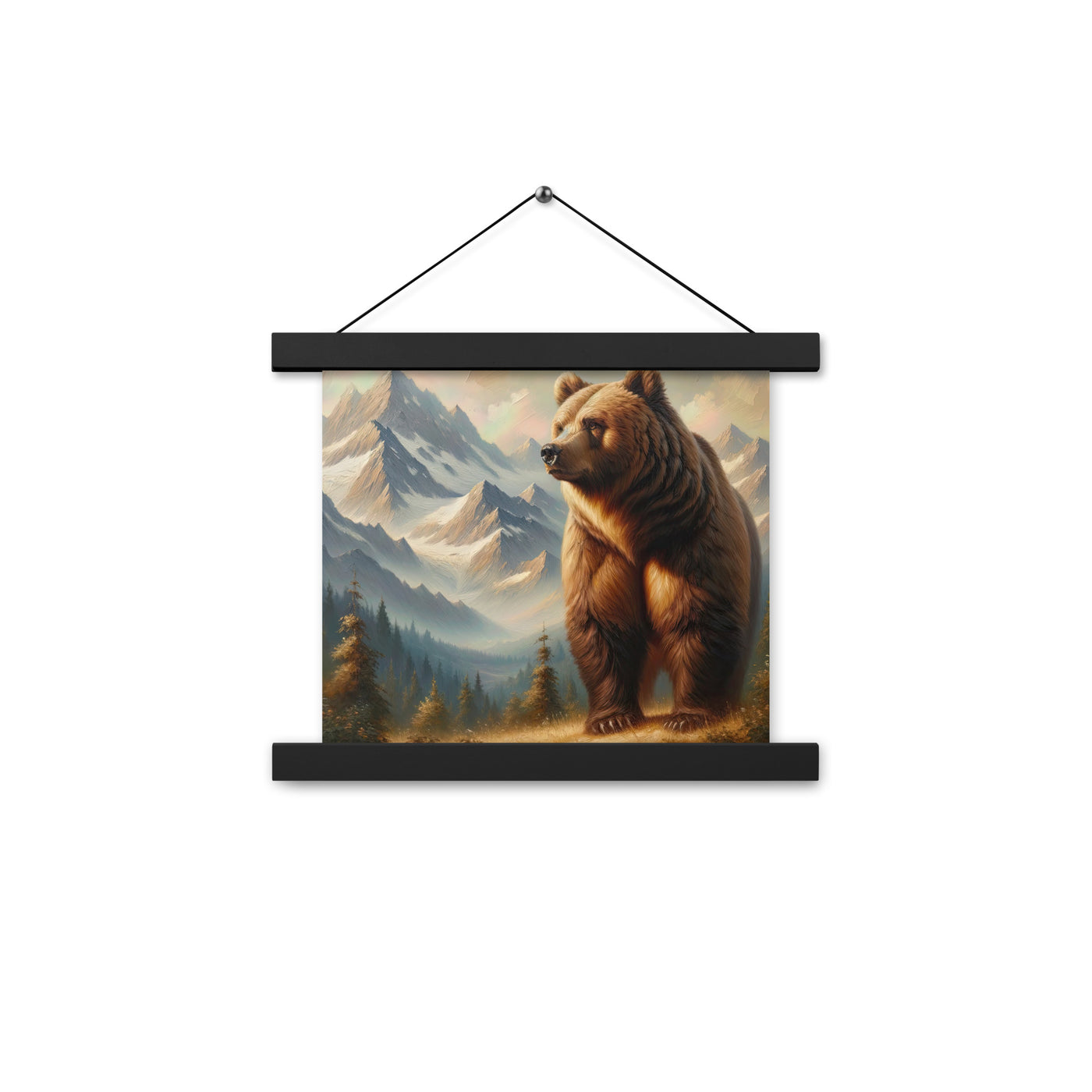 Ölgemälde eines königlichen Bären vor der majestätischen Alpenkulisse - Premium Poster mit Aufhängung camping xxx yyy zzz 25.4 x 25.4 cm